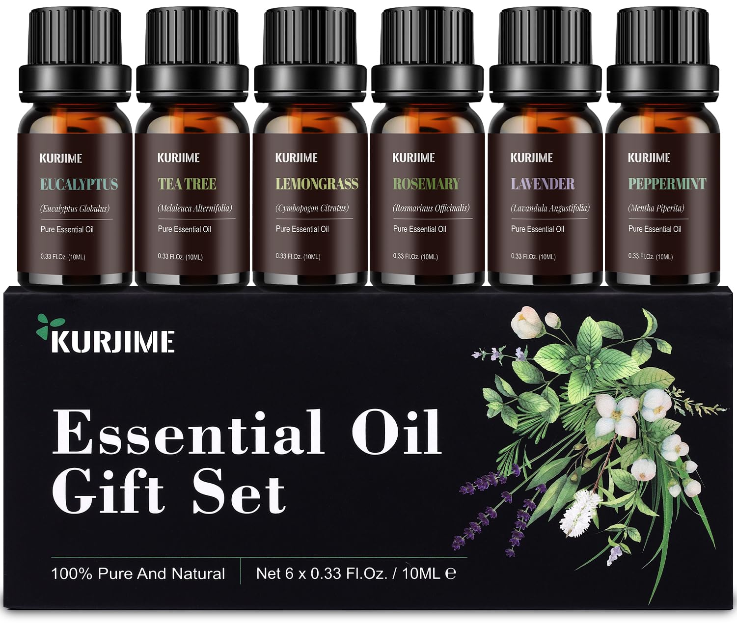 KURJIME peppermint essential oil bottle for diffuser to boost alertness and refresh rooms.