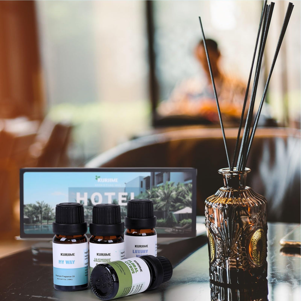 KURJIME Floral Citrus diffuser oil bottle blends fresh and elegant notes for the space.