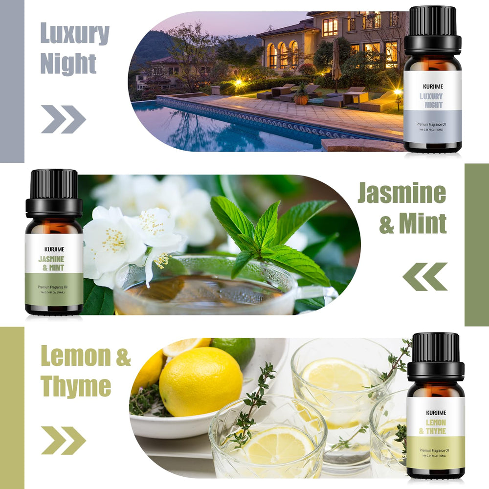 KURJIME Jasmine & Mint diffuser oil bottle with calming aroma for living spaces.