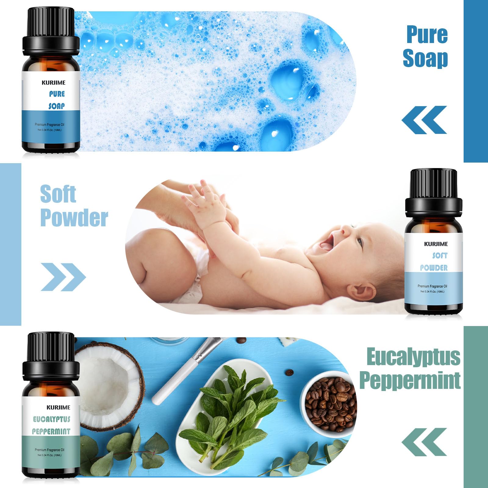 KURJIME Soft Powder diffuser oil adds gentle, comforting aroma.