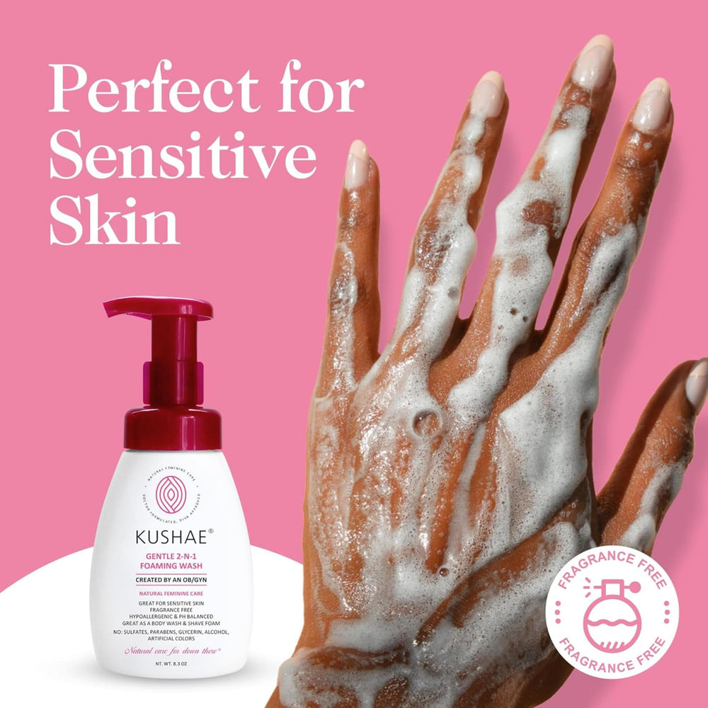 Kushae 8.3 oz bottle with clear fragrance free claim.