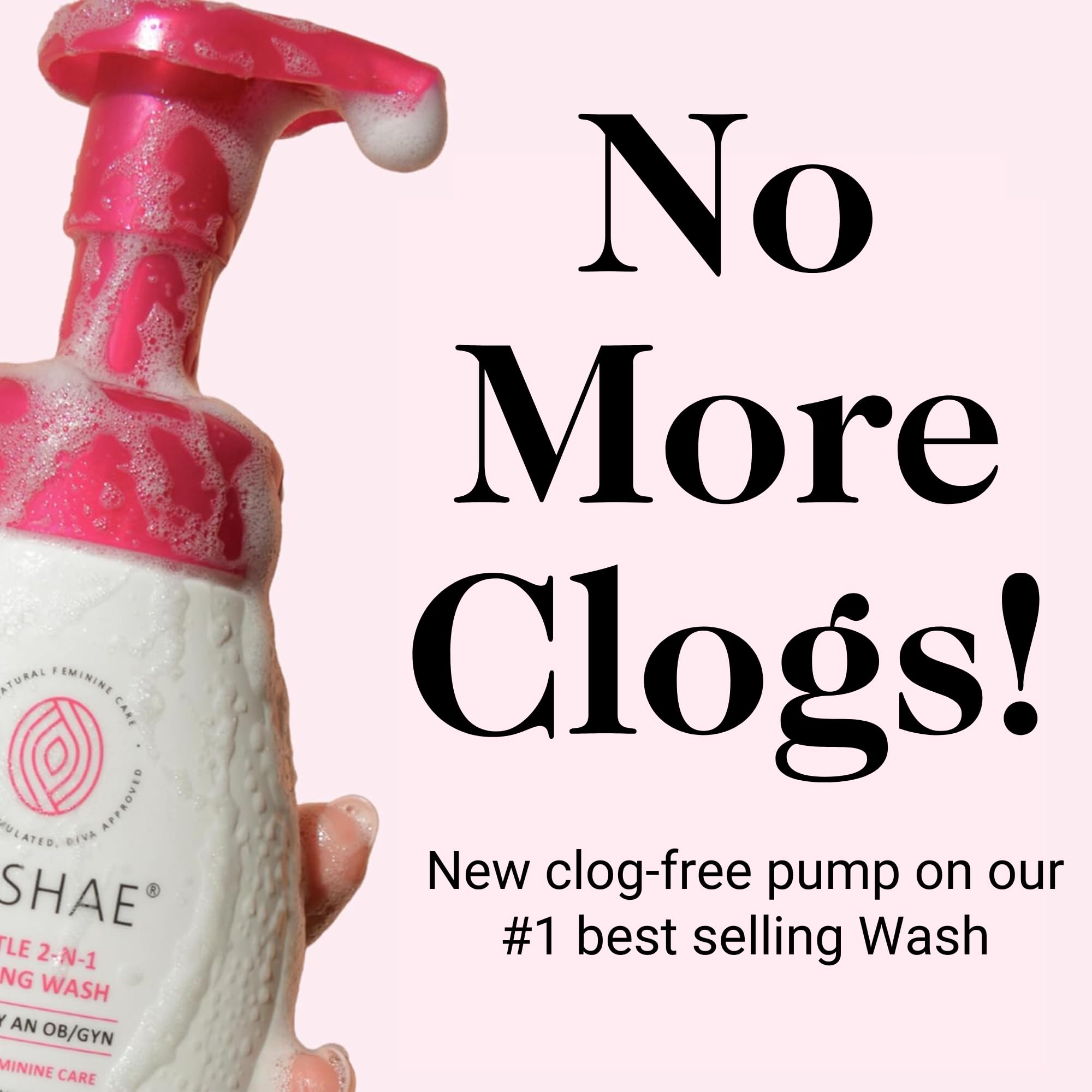 Kushae Gentle wash pump close up showing light foam for gentle cleansing.