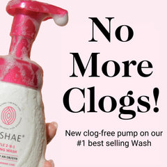 Kushae Gentle wash pump close up showing light foam for gentle cleansing.