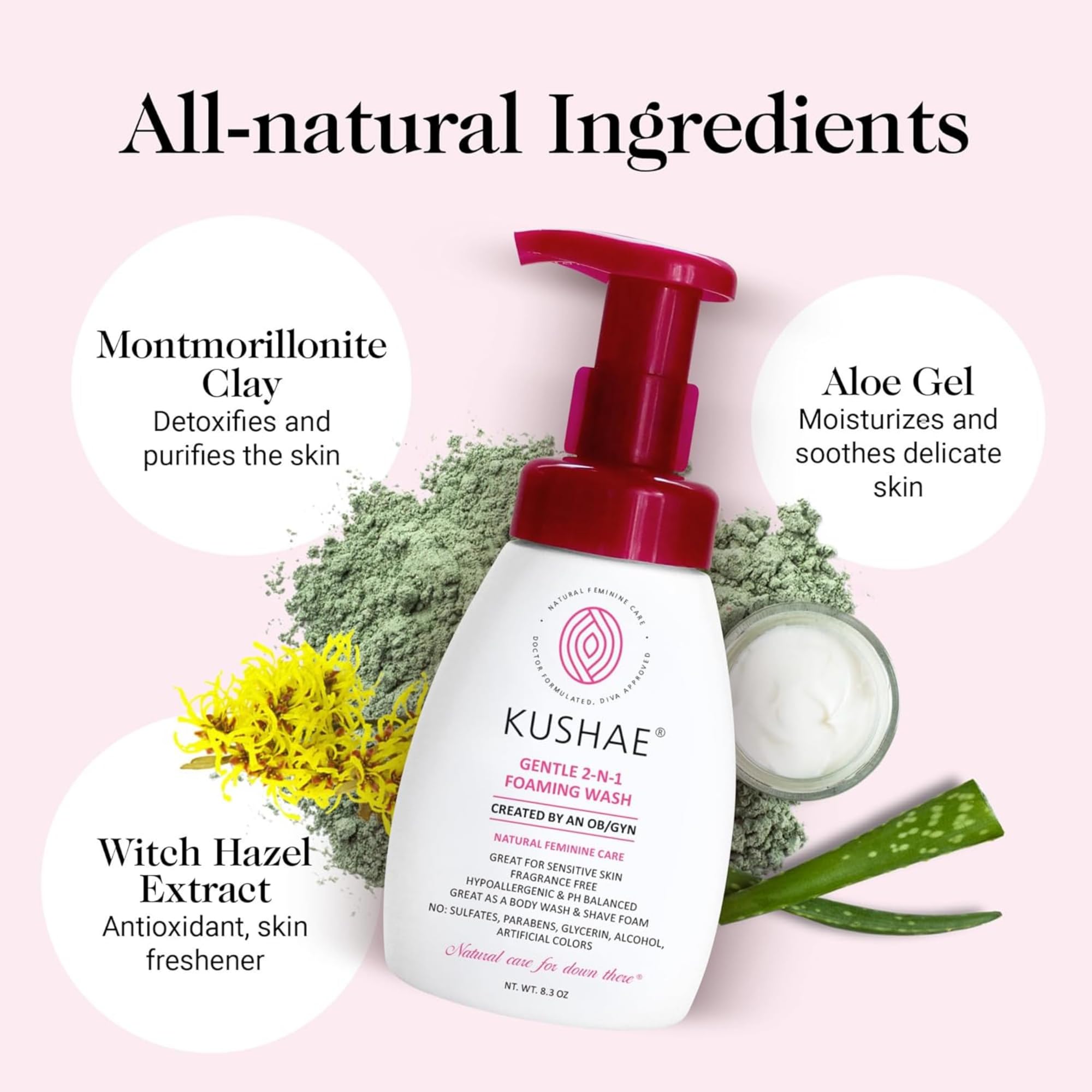 Kushae Gentle foaming wash used as body wash for daily freshness.