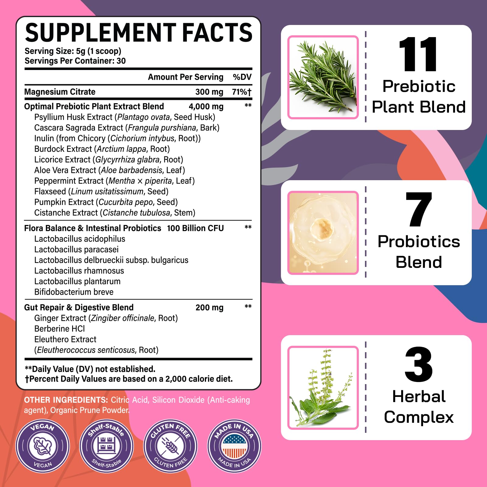 Kusofft Colon Cleanse bottle label highlights seven probiotics and fiber