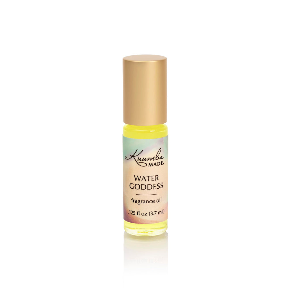 Kuumba Made Water Goddess bottle pour showing a clean, alcohol-free scent for everyday wear