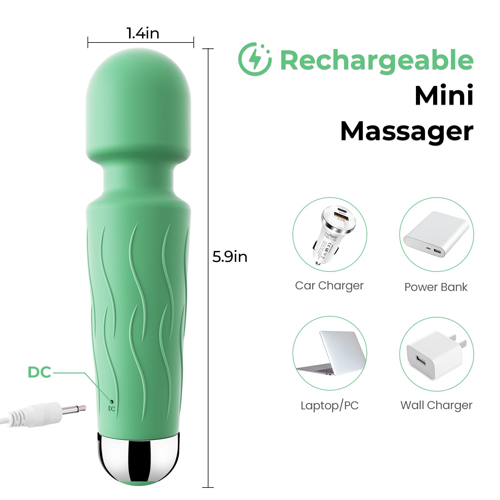 Kverg handheld massager side view, ergonomic grip for comfortable sessions.