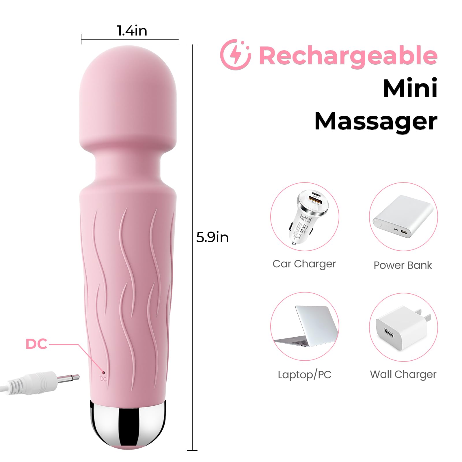 Kverg handheld massager USB charging enables quick, convenient recharging.