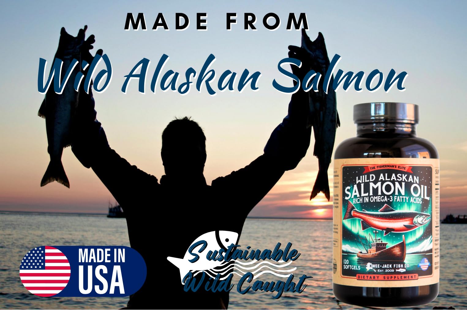 Kwee-Jack Salmon Oil softgels ready to swallow for EPA and DHA intake.