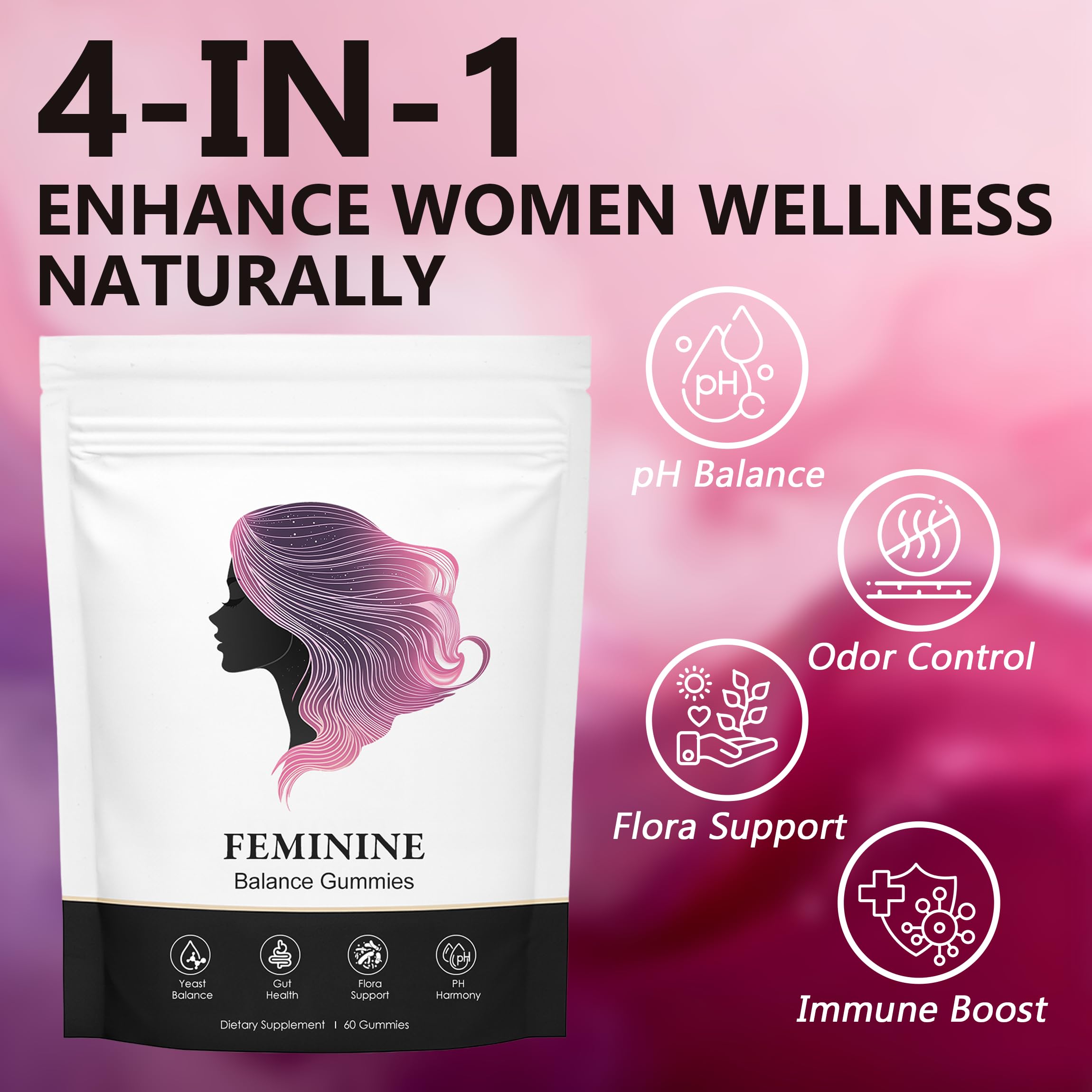Gummies close-up showing pineapple flavor and balance benefits.