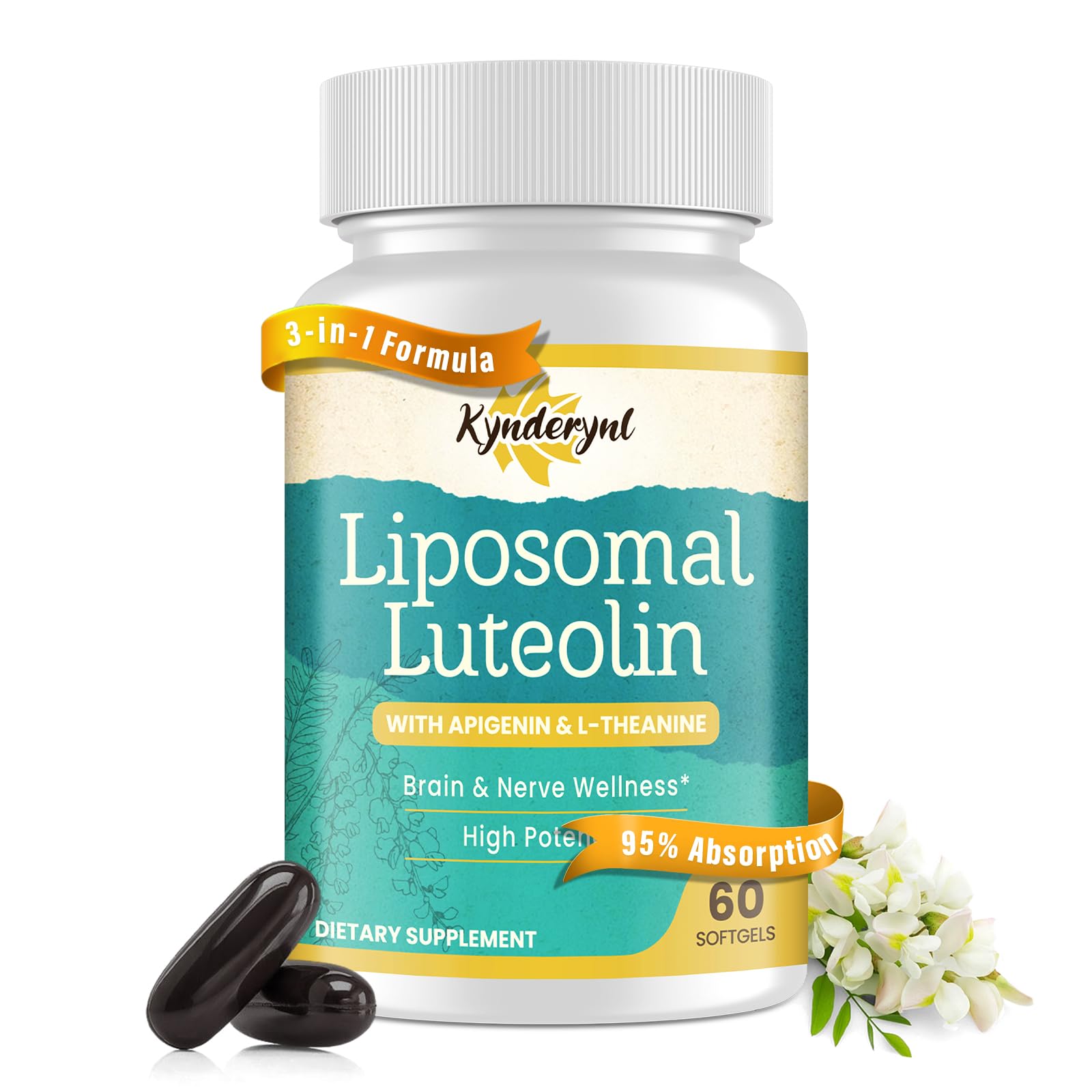 Kynderynl Liposomal Luteolin 200mg bottle with memory-support packaging