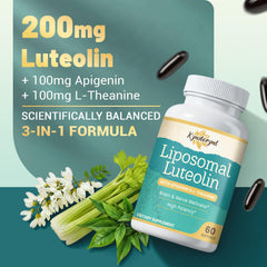 Kynderynl Liposomal Luteolin 200mg softgels shown for enhanced absorption and daily focus