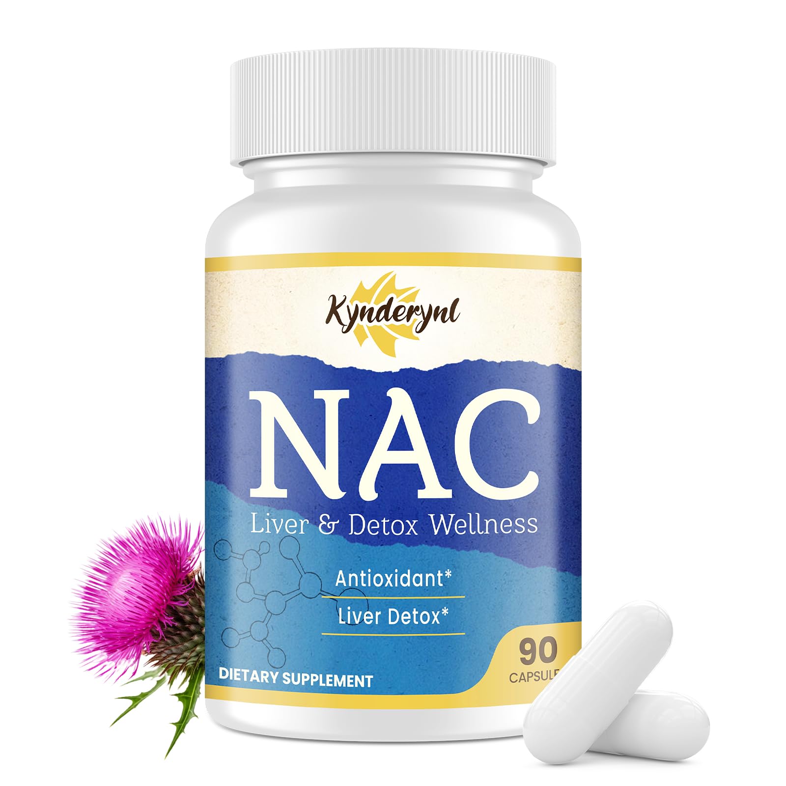Kynderynl NAC supplement bottle with capsules for daily antioxidant support