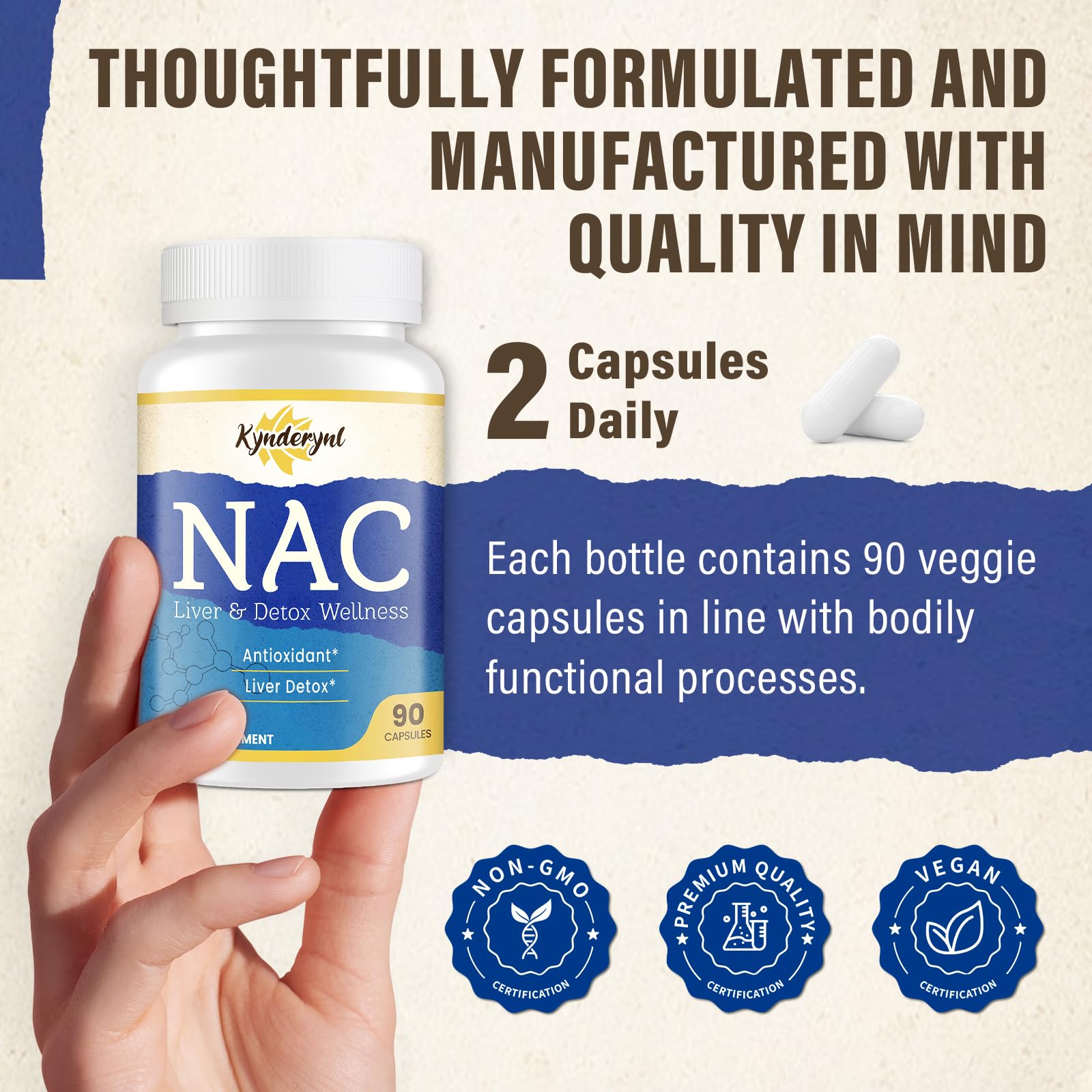 Kynderynl NAC bottle beside glass of water for daily use