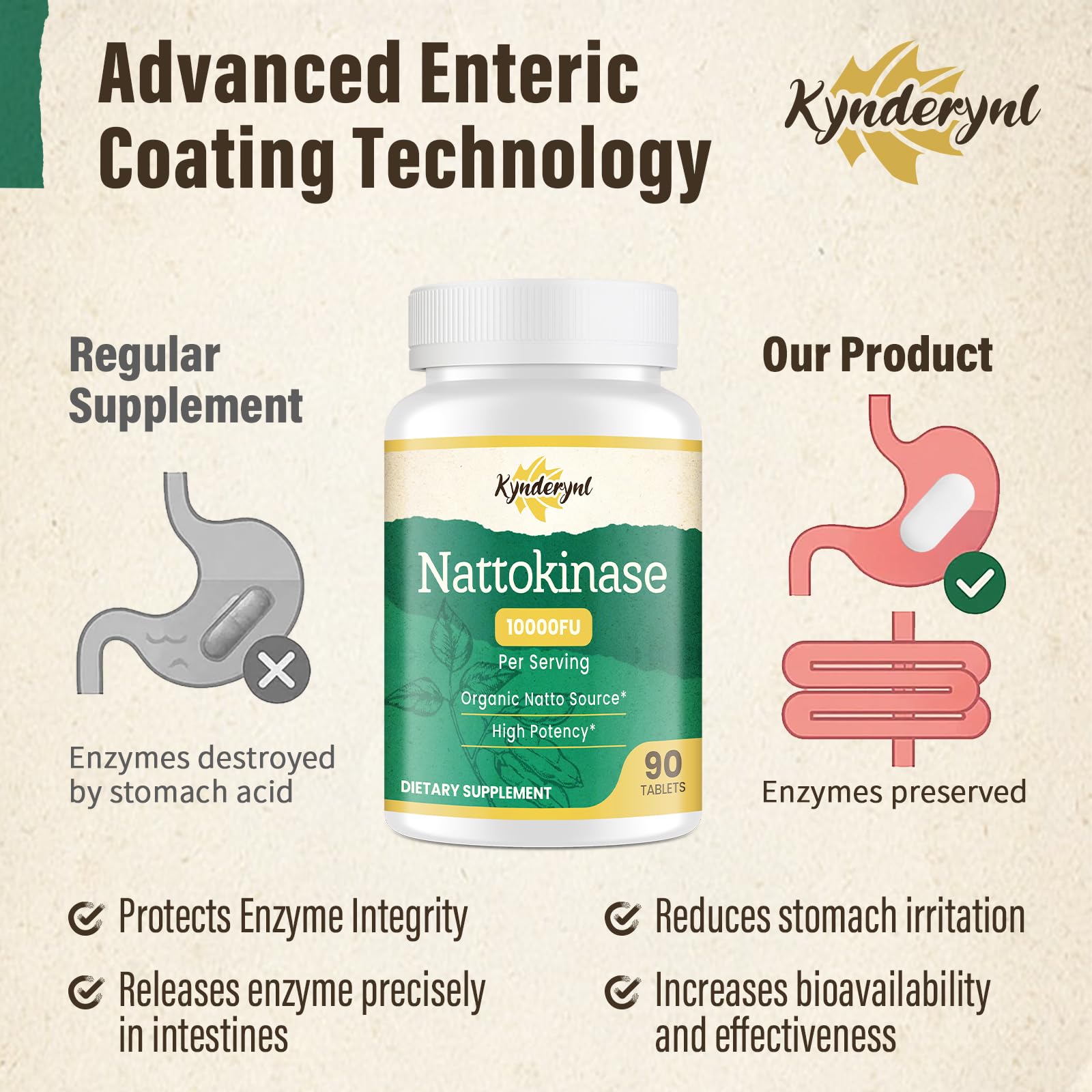 Close-up of enteric coating on nattokinase tablet for intestinal release.