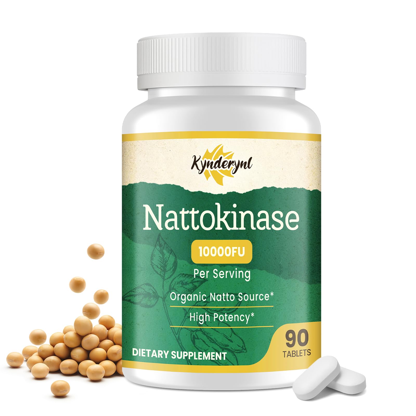 Kynderynl nattokinase tablet front shows potency for daily circulation support.