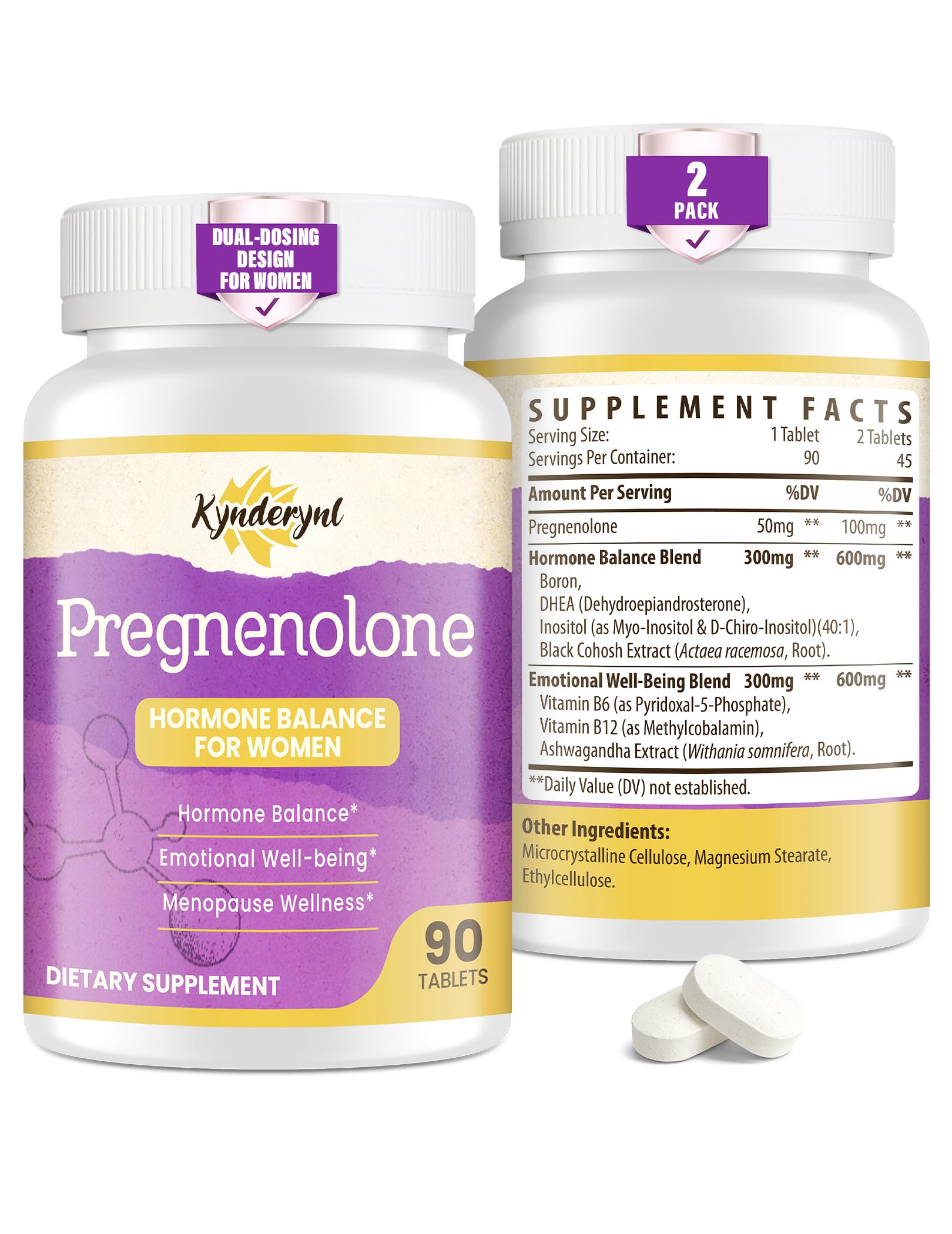 Kynderynl Pregnenolone dual-dosing bottle enables customizable daily intake.