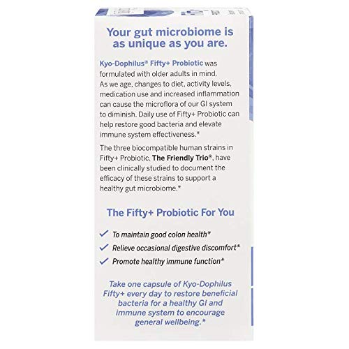 Kyo-Dophilus Fifty Plus packaging shows no refrigeration required.