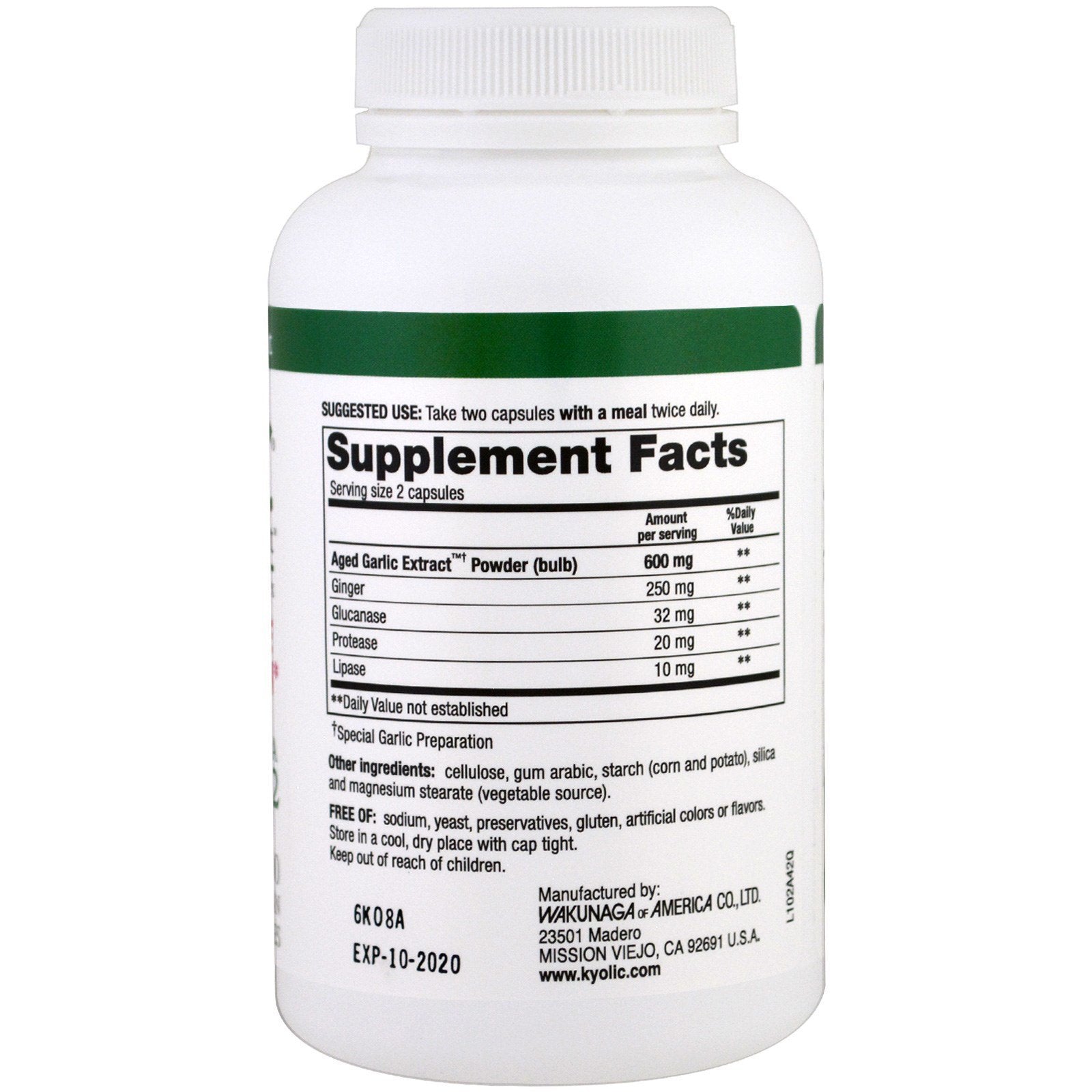 Kyolic 102 Garlic capsules for convenient daily use.