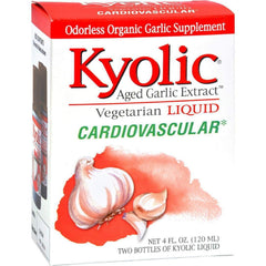 Kyolic AGE liquid bottles front view highlights odorless garlic extract for overall wellness.