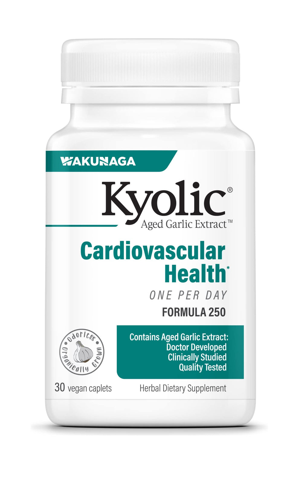 Kyolic Aged Garlic Extract bottle cap, odorless daily supplement for convenient use.