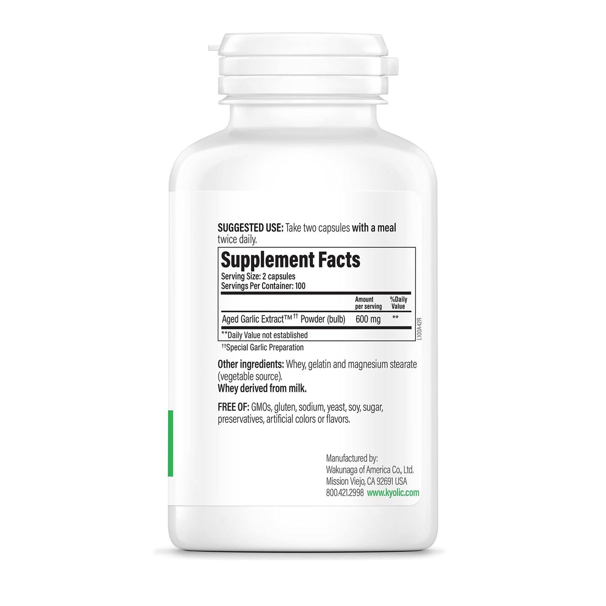 Kyolic Aged Garlic Extract capsules ready for odorless cardiovascular and immune support.