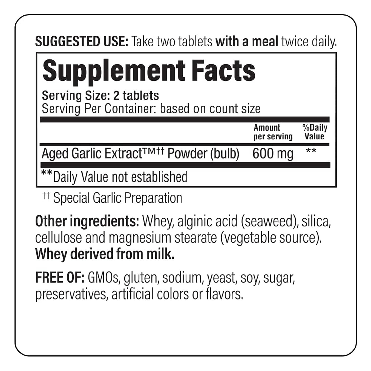 Kyolic Aged Garlic Extract Formula 100 tablets count for daily use.