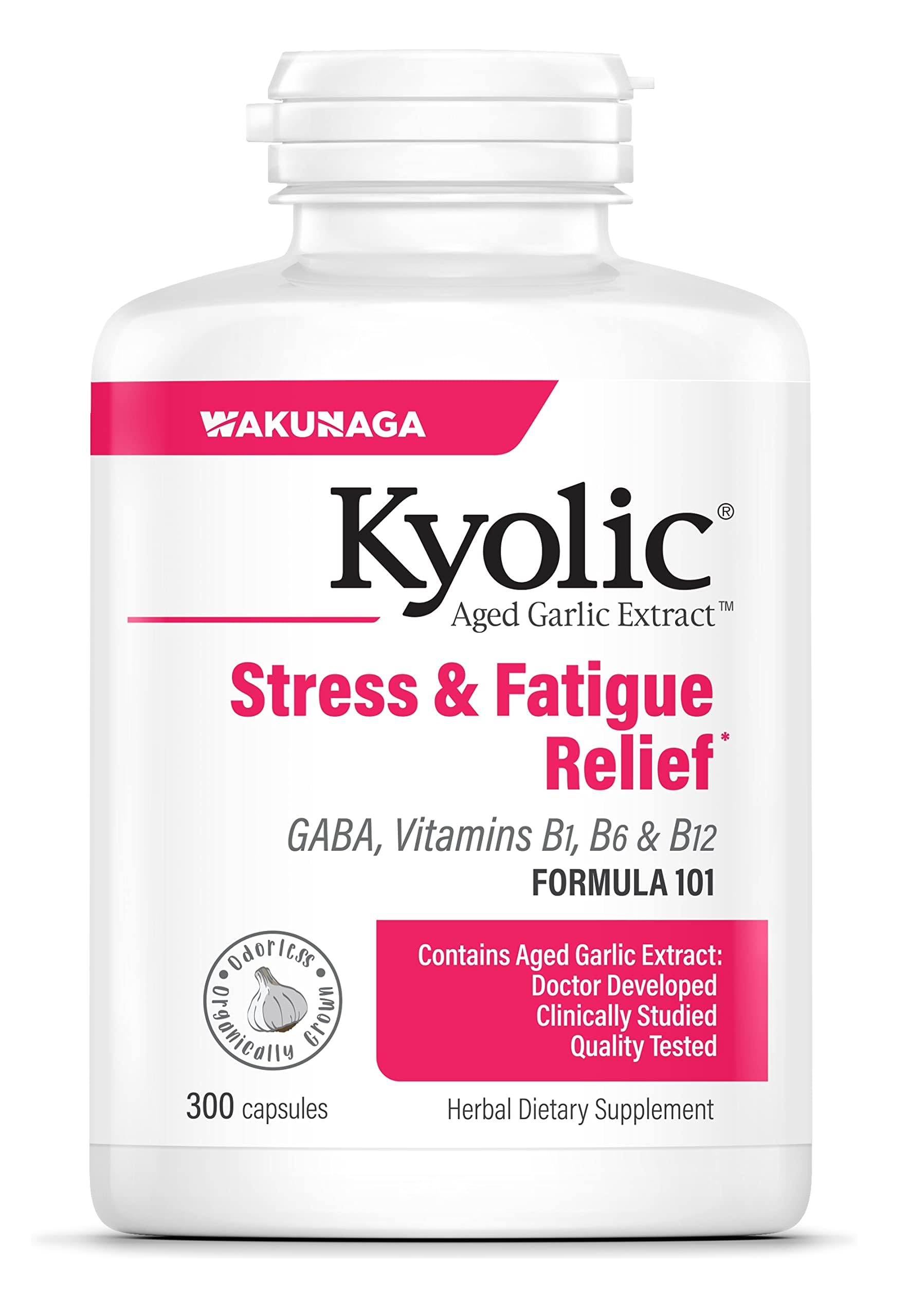 Kyolic Formula 101 bottle with aged garlic extract capsules for overall wellness