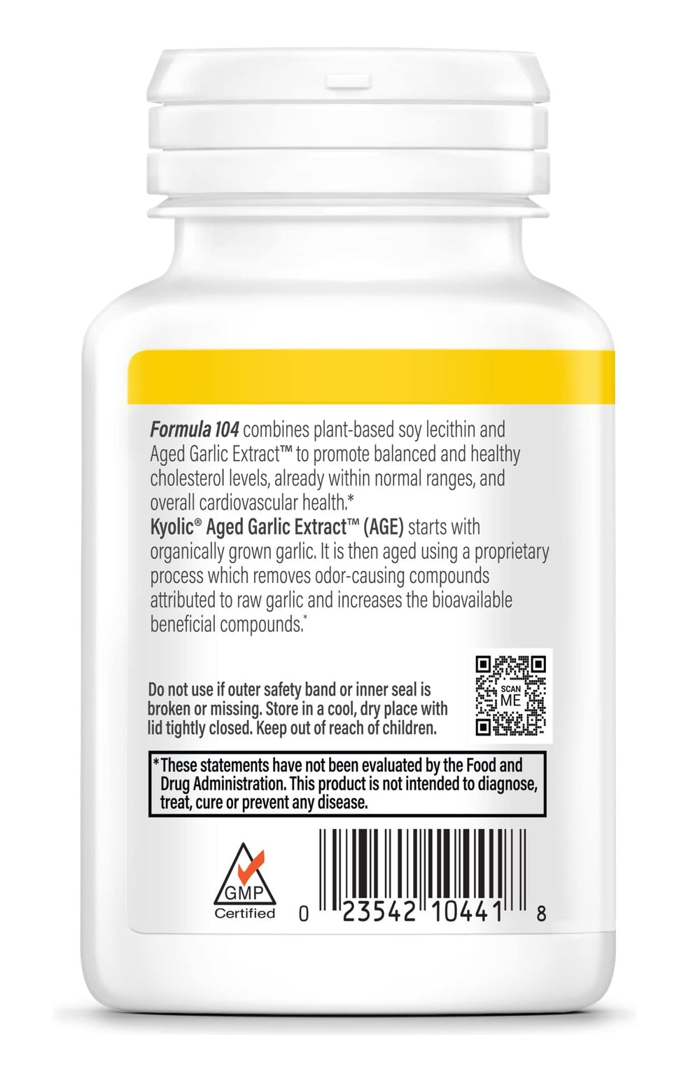 Kyolic Formula 104 box image highlighting organic origins and non-GMO credentials.