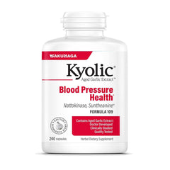 Kyolic Formula 109 bottle with odorless aged garlic extract for heart support.