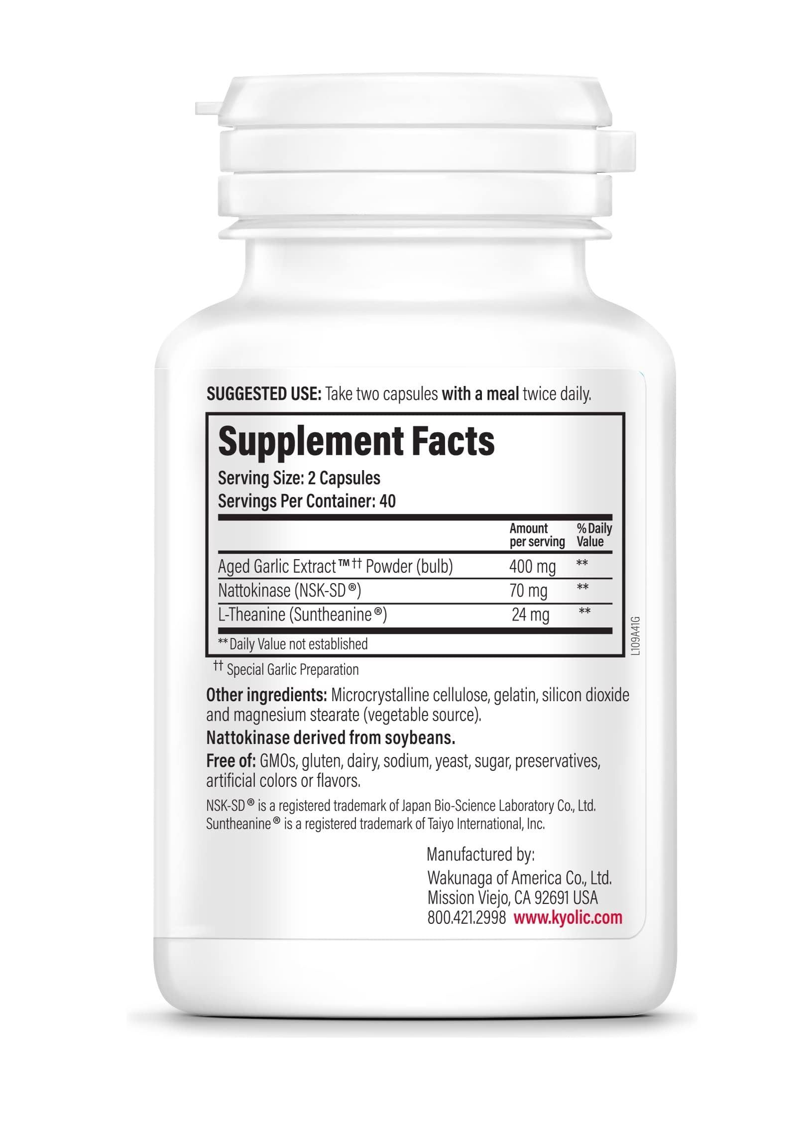 Kyolic Formula 109 capsules in a bottle for convenient daily immune and digestion support.