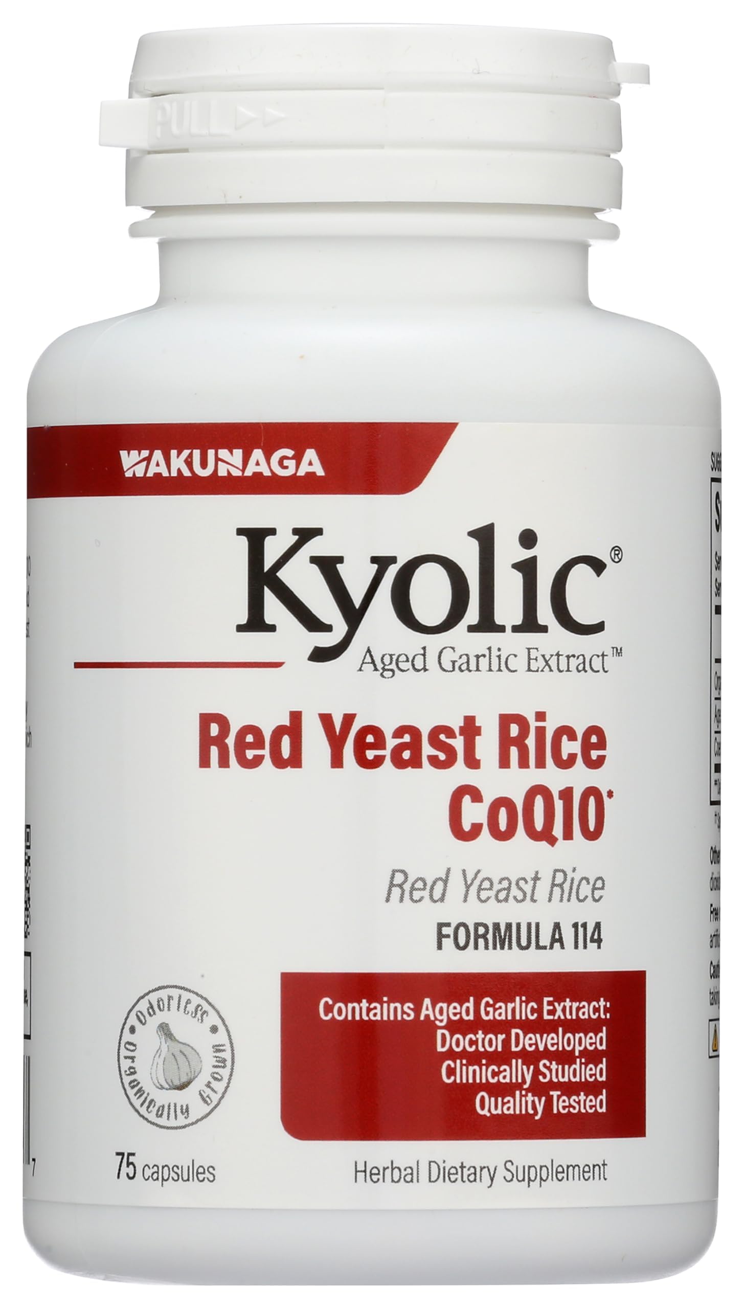 Kyolic Formula 114 bottle with aged garlic extract, red yeast rice and CoQ10 for everyday wellness support