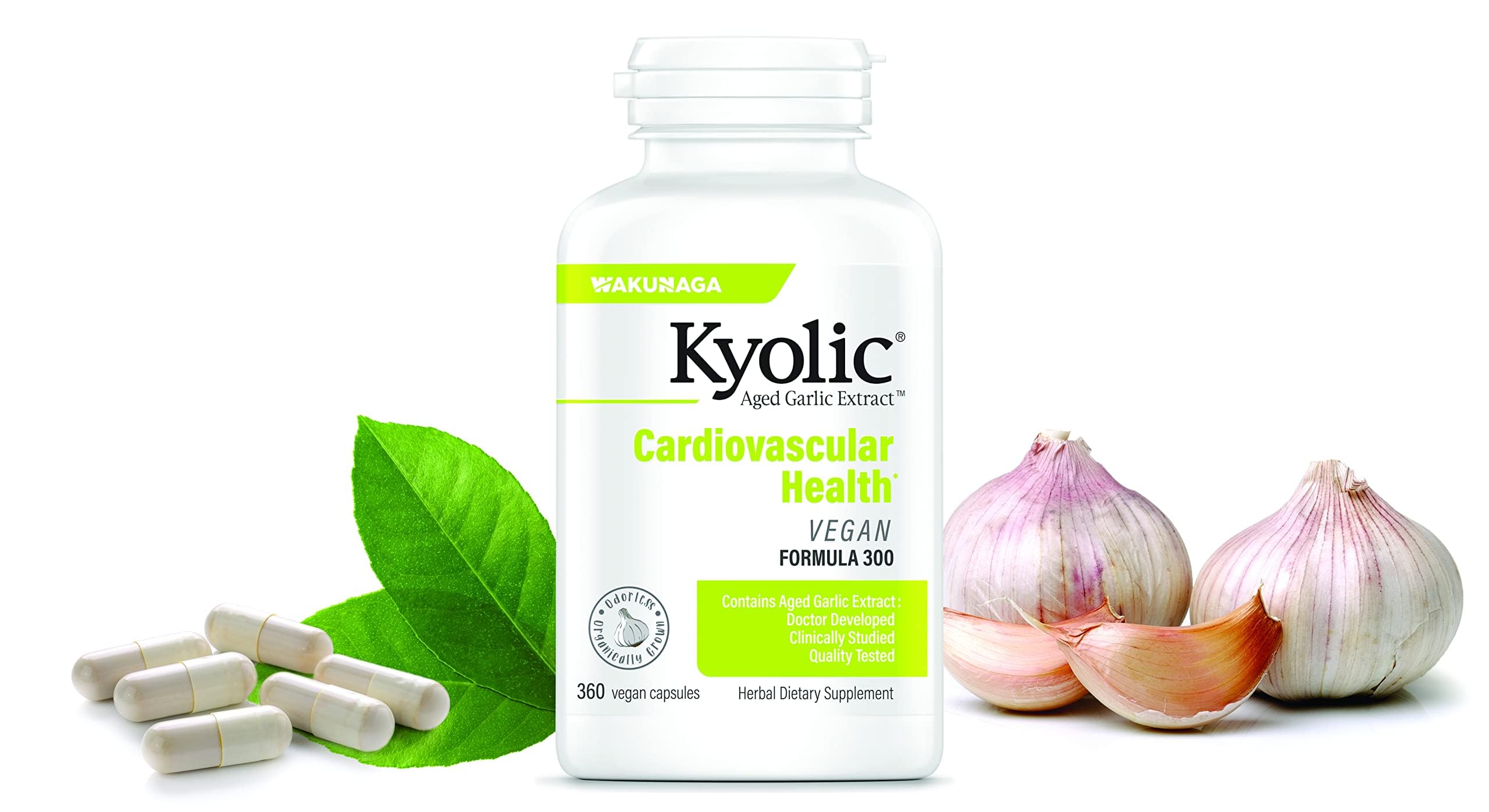 Kyolic Aged Garlic Extract Formula 300 ingredients label signals organic garlic sourcing.