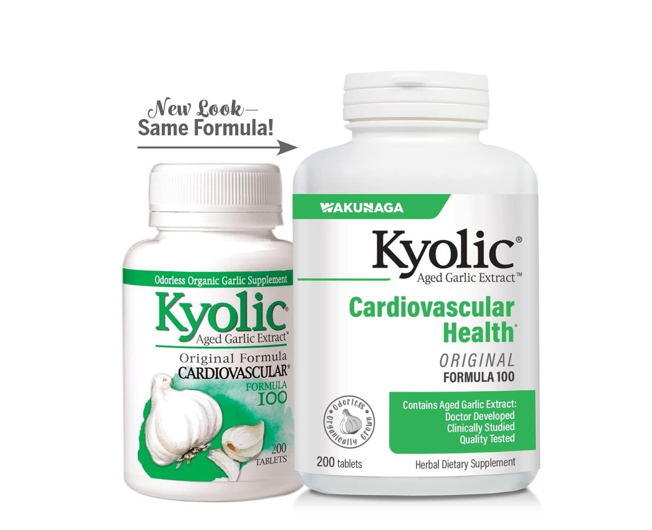 Kyolic Aged Garlic Formula 100 label detail about aging process for odorless quality.
