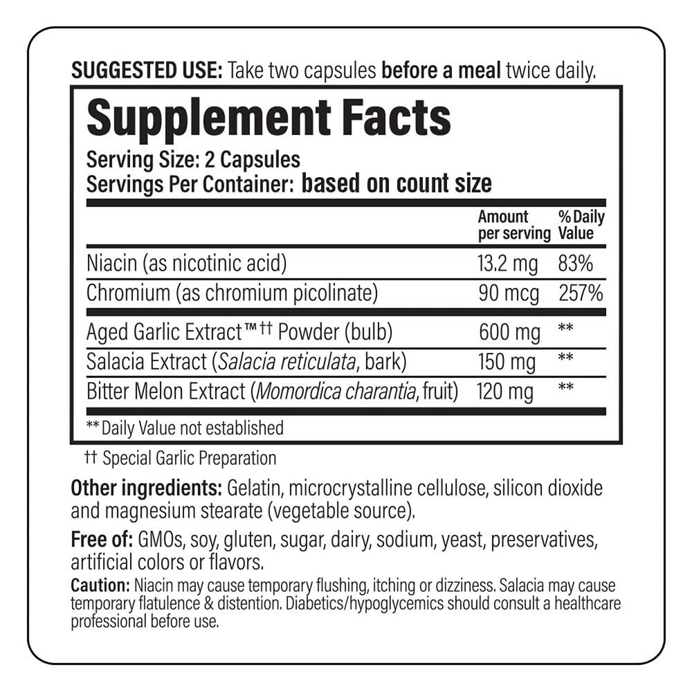 Kyolic Blood Sugar Balance label detail showing immune support ingredients.