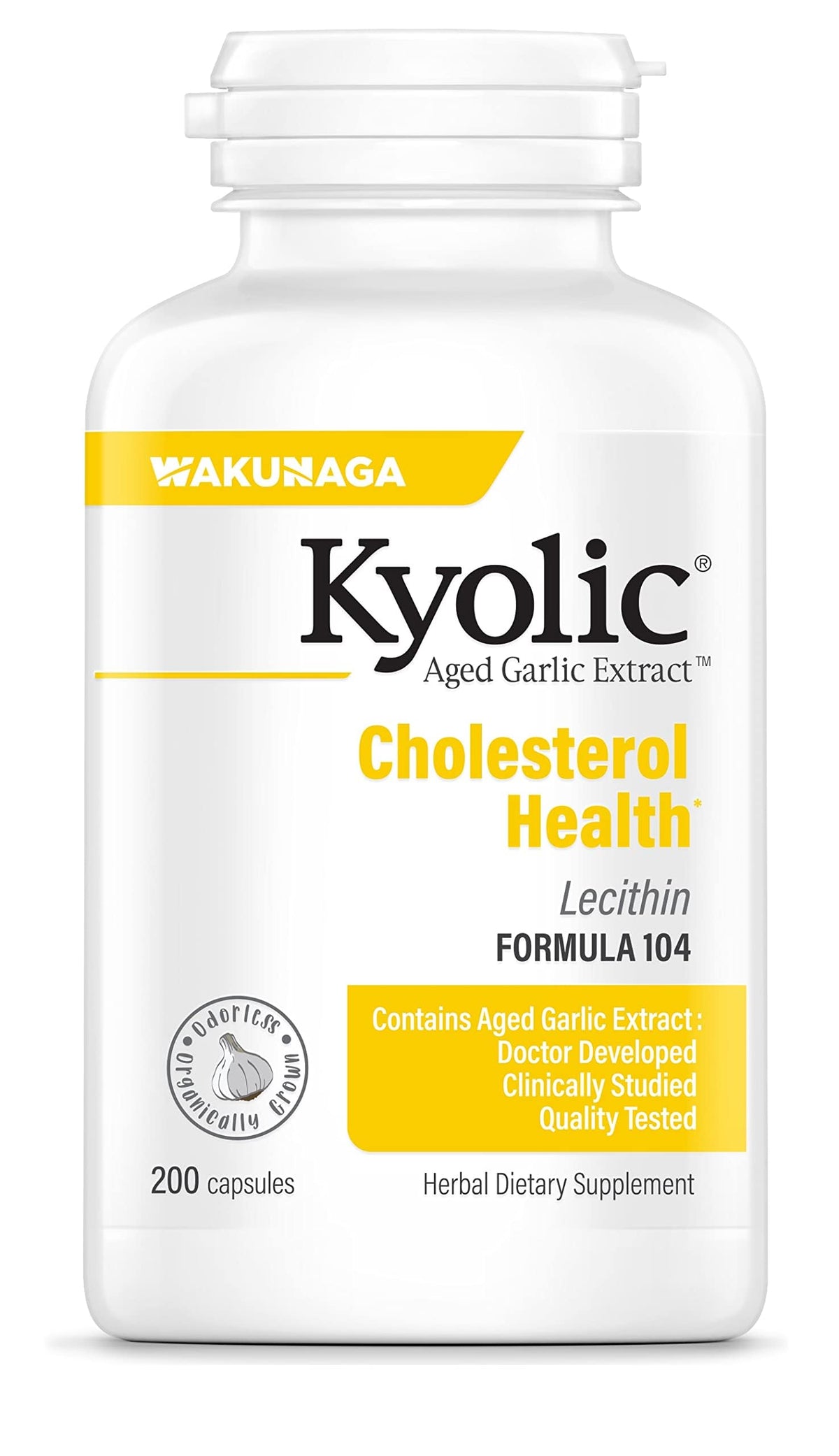 Kyolic aged garlic extract bottle promoting heart health support