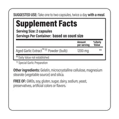 Kyolic bottle close-up highlights label and organically grown garlic origin.