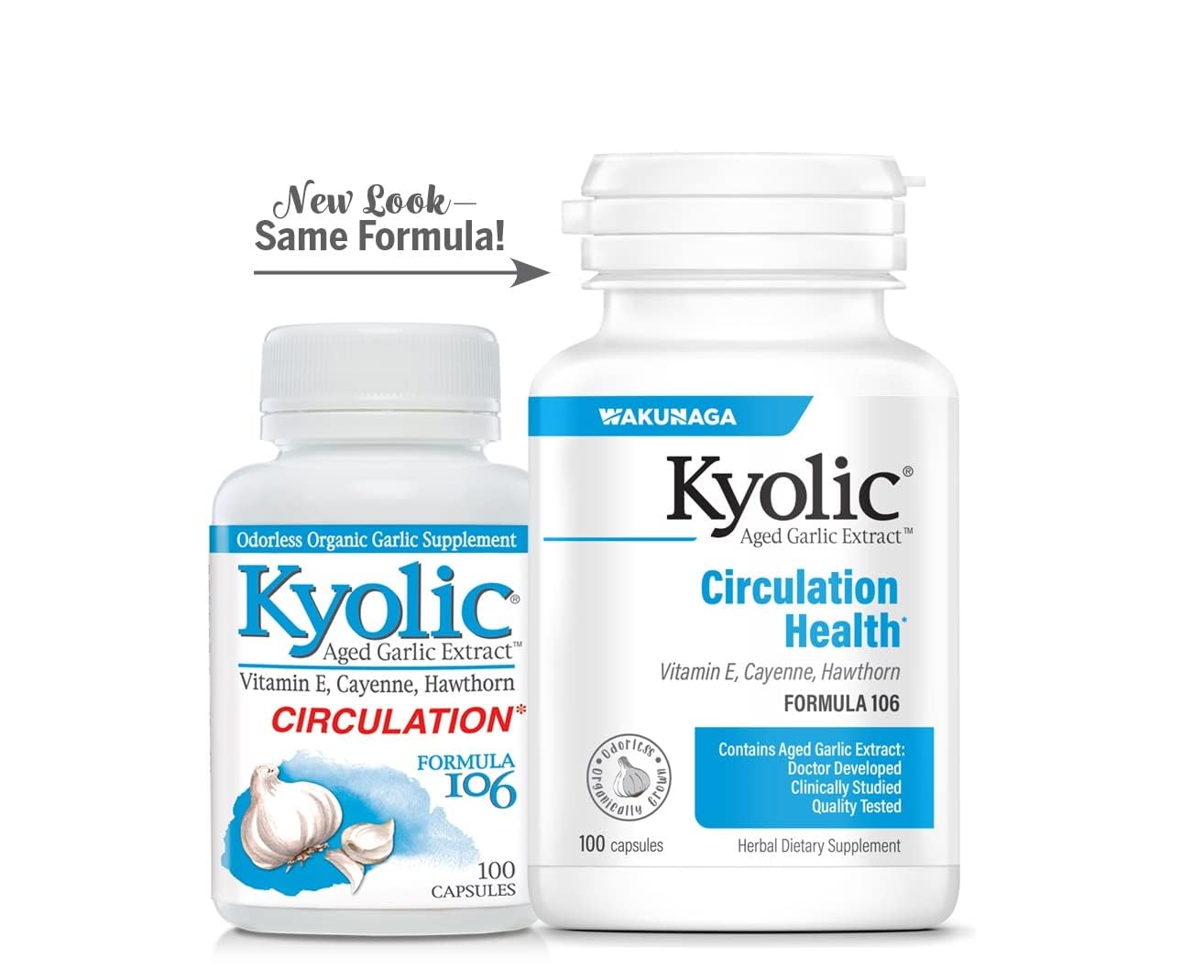 Kyolic bottle label highlights heart health and circulation support
