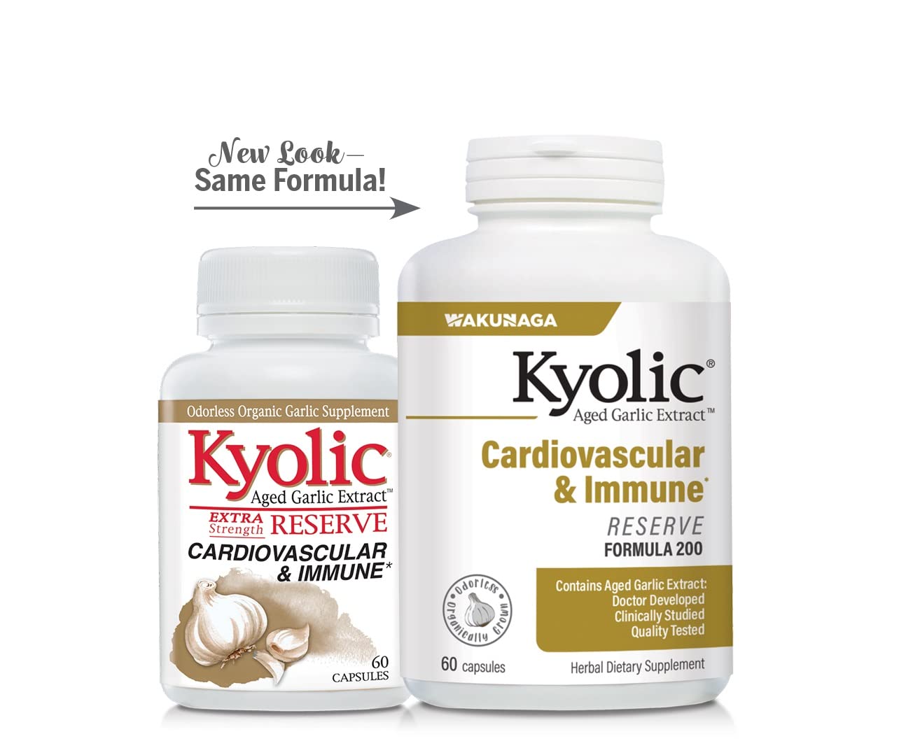 Kyolic branding on the box conveys trusted garlic extract quality for wellness.