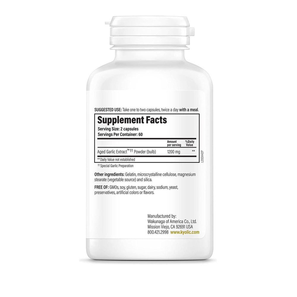 Kyolic capsules on white background illustrate easy daily intake for overall wellness.