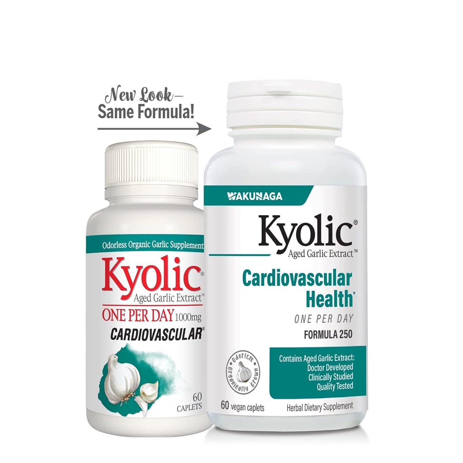 Kyolic cardiovascular health capsules emphasize whole-body wellness and circulatory support.
