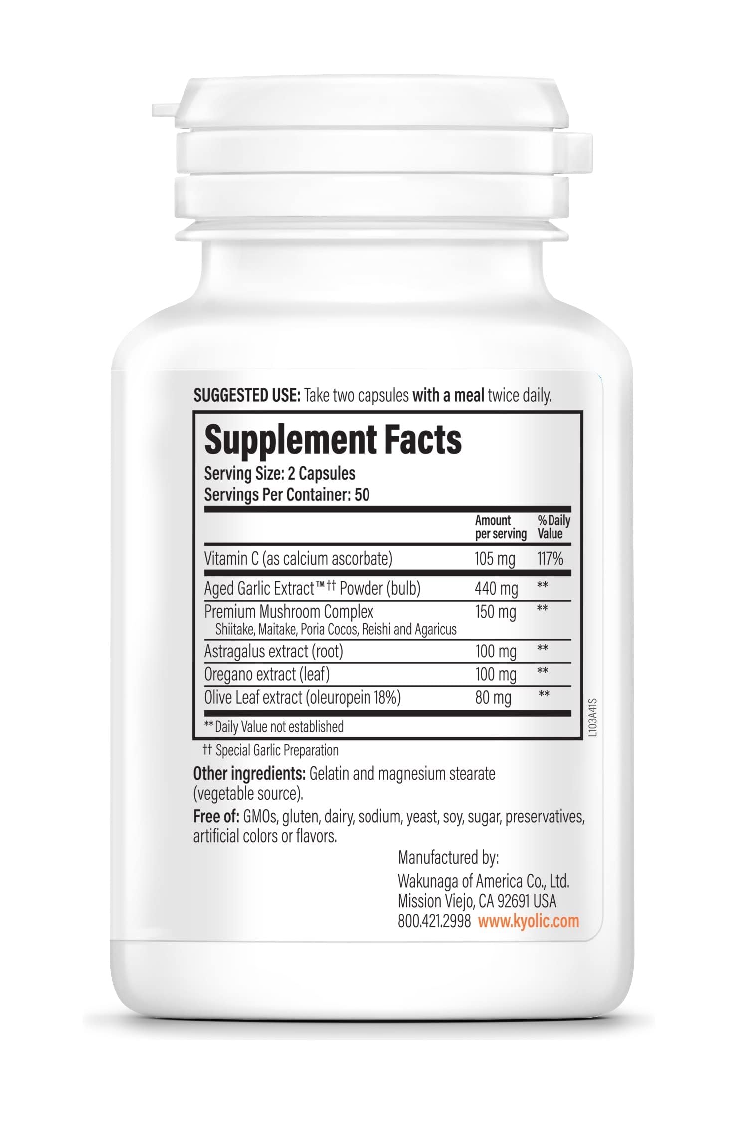 Kyolic Formula 103 capsules ready for daily immune support routine