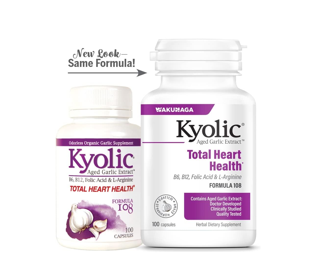 Kyolic Formula 108 bottle on wood surface, suggesting premium, everyday heart health support.