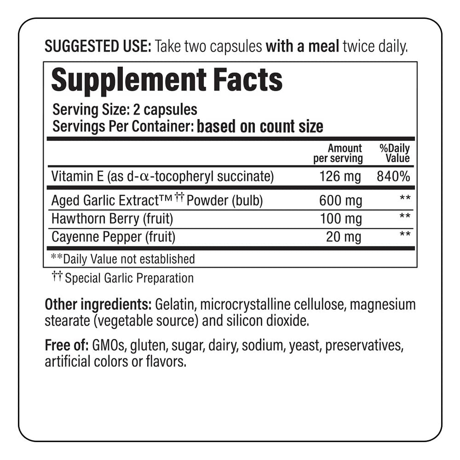 Close-up of hawthorn, cayenne, and vitamin E in Kyolic blend