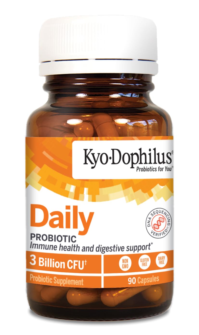 Kyolic Kyo-Dophilus capsules close-up, stomach-acid resistant for reliable daily use