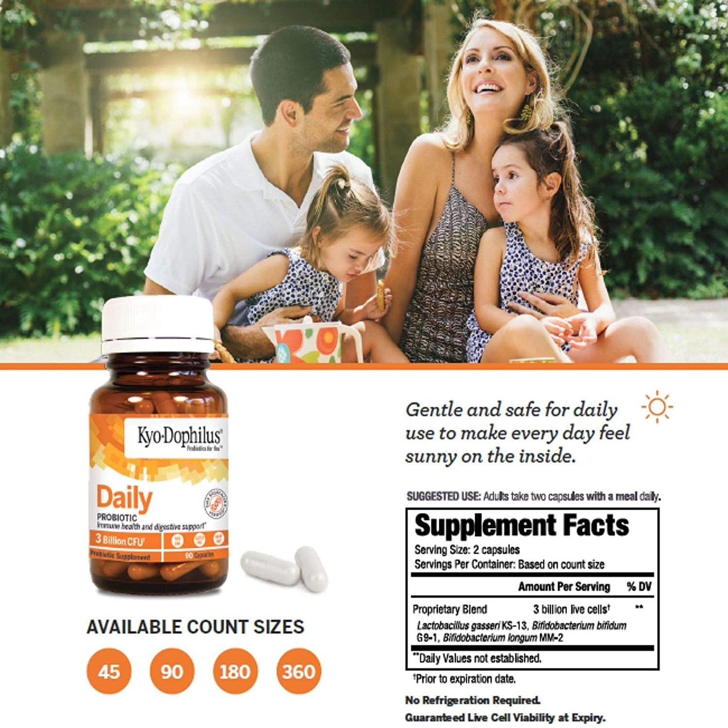 Kyolic Kyo-Dophilus packaging highlights non-dairy probiotic for travel and everyday use