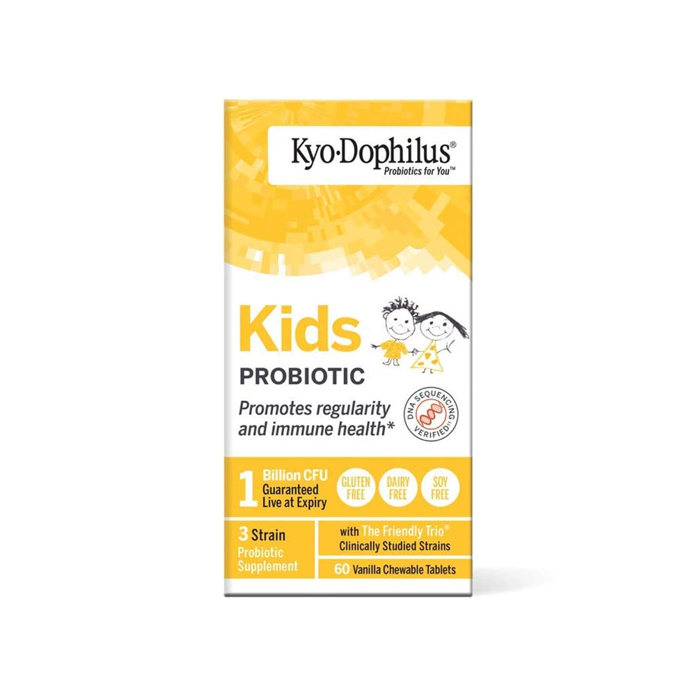 Three-strain Kyolic Kyo-Dophilus Kids blend for digestive and immune support.