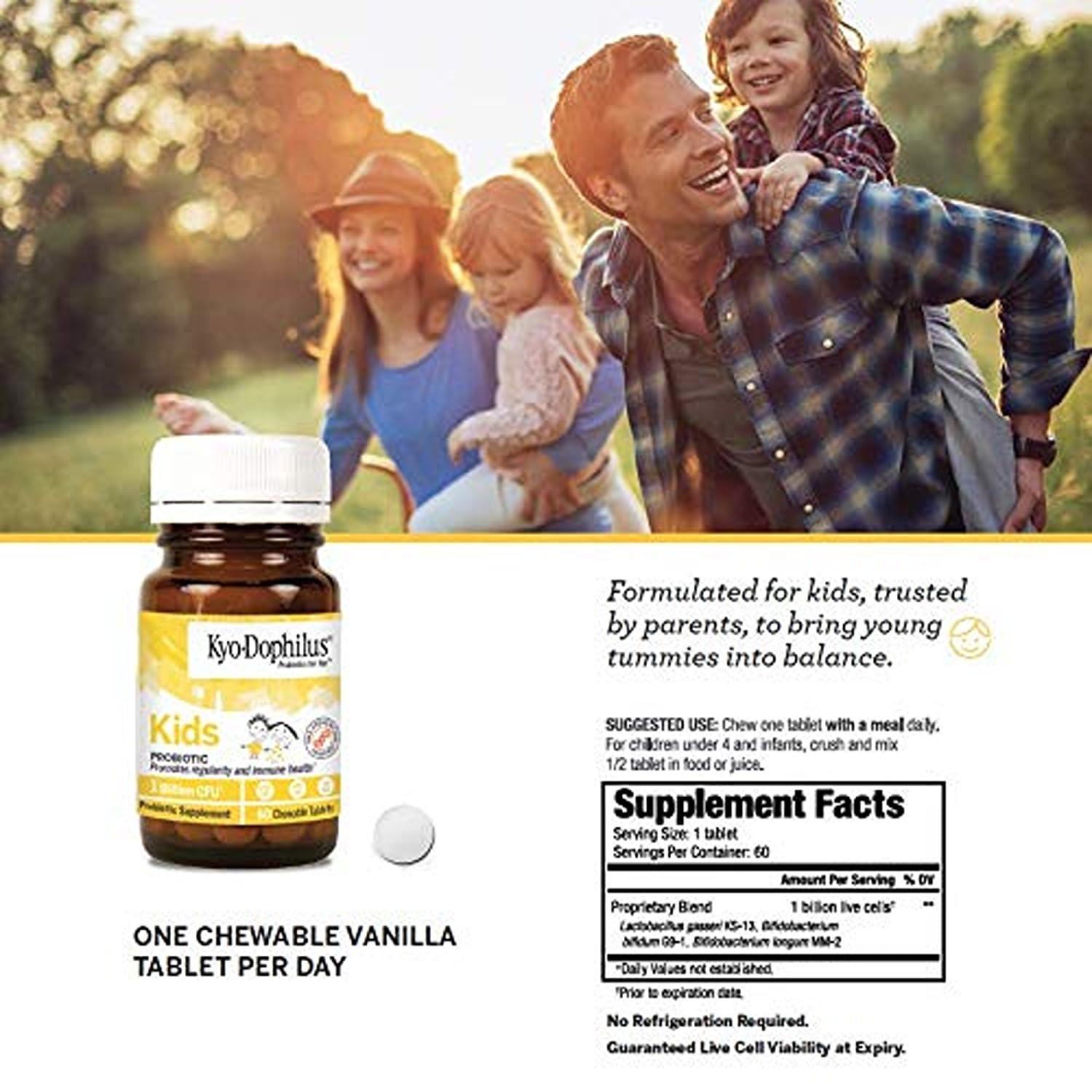 Kid-friendly Kyolic Kyo-Dophilus Kids chewables enjoyed as daily routine.