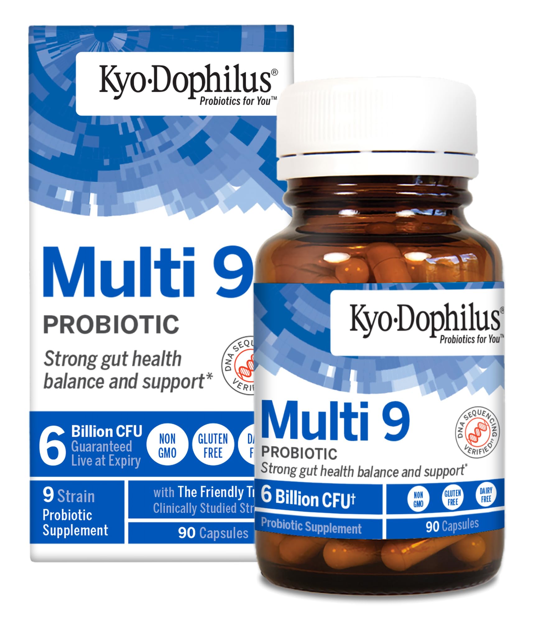 Kyolic Kyo-Dophilus Multi 9 probiotic bottle supports daily digestive balance.