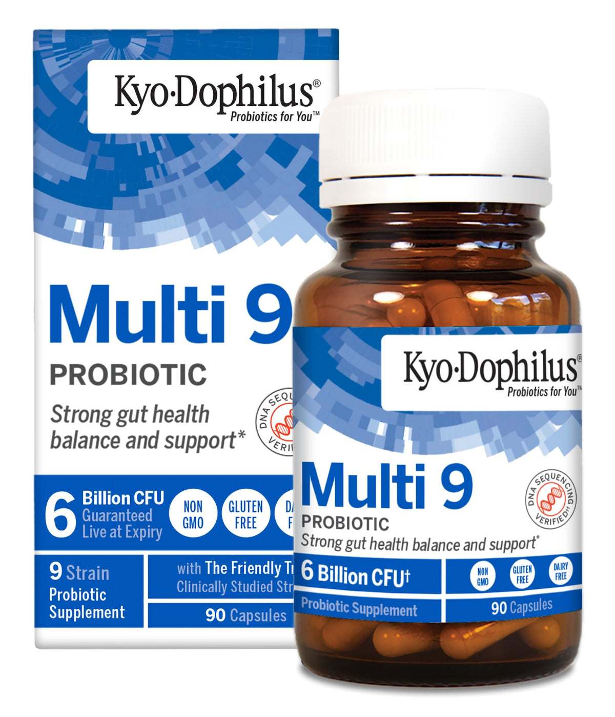 Kyolic Kyo-Dophilus Multi 9 probiotic bottle supports daily digestive balance.